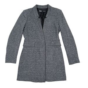 Zara‎ Jacket Women’s Size Small Gray Herringbone Mandarin Collar Long Career